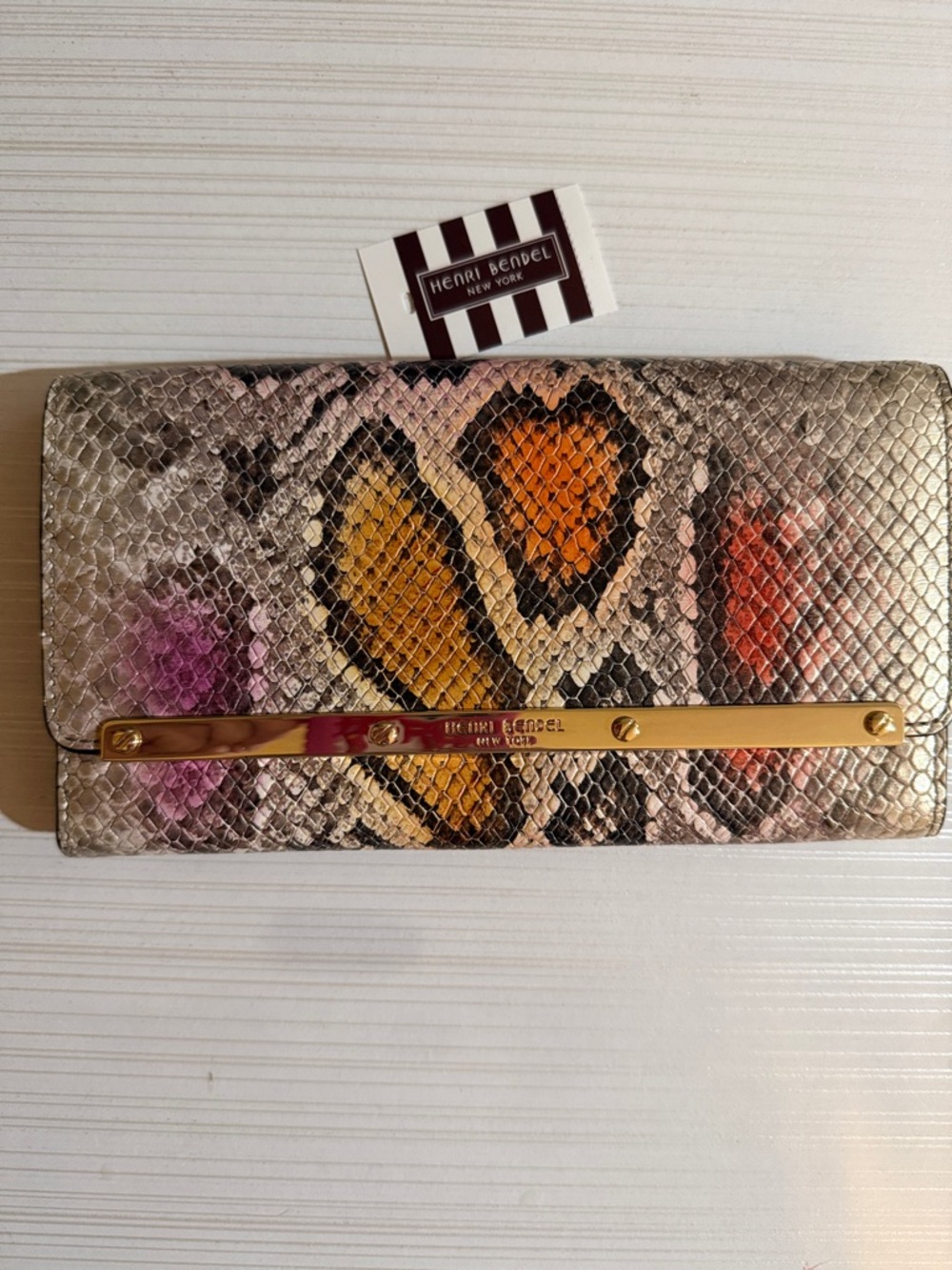Henri bendel Wyatt trifold snake wallet, pink multi NWT $198